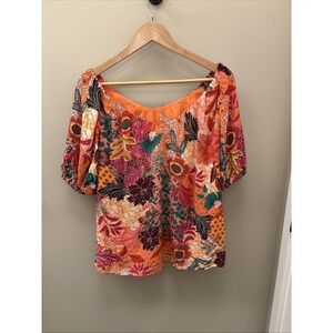 NWT ANN TAYLOR LOFT Top Size M Orange Paisley Spring Summer Cottage Fairy